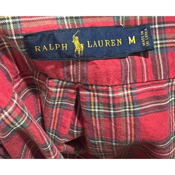 Ralph Lauren Men’s Medium Shirt Button Up Red Plaid Check Cotton Long Sleeve - Picture 4 of 5